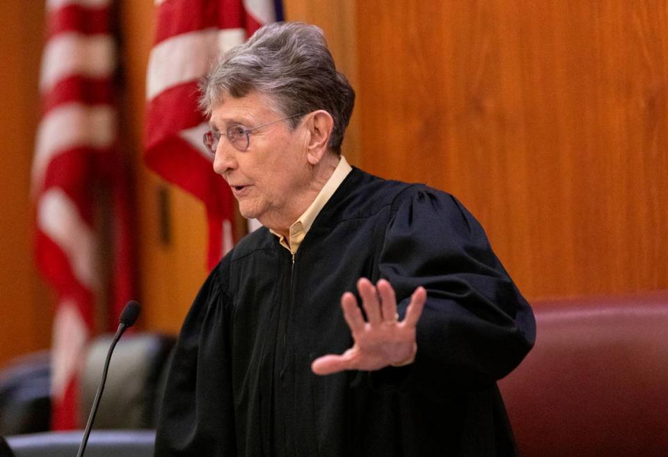 Former S.C. Chief Justice Jean Toal talks to the court during the Alex Murdaugh jury-tampering hearing at the Richland County Judicial Center on Monday, January 29, 2024 in Columbia, South Carolina. The hearing allegations against Colleton County Clerk of Court Rebecca “Becky” Hill ruled by former S.C. Chief Justice Jean Toal.