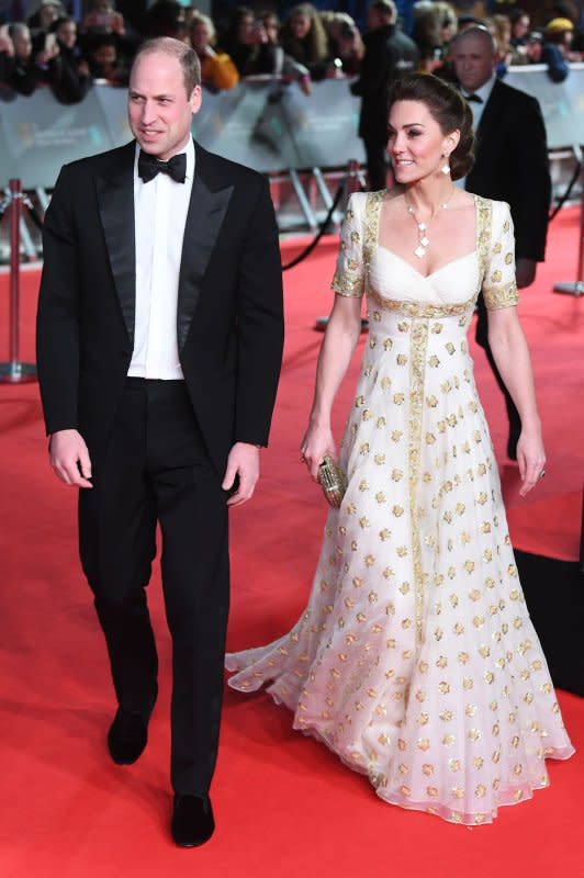 Britain's Prince William, duke of Cambridge, and Catherine, duchess of Cambridge, attend the red carpet at the British Academy Film Awards at the Royal Albert Hall in London on February 2, 2020. Prince William turns 42 on June 21. File Photo by Rune Hellestad/UPI