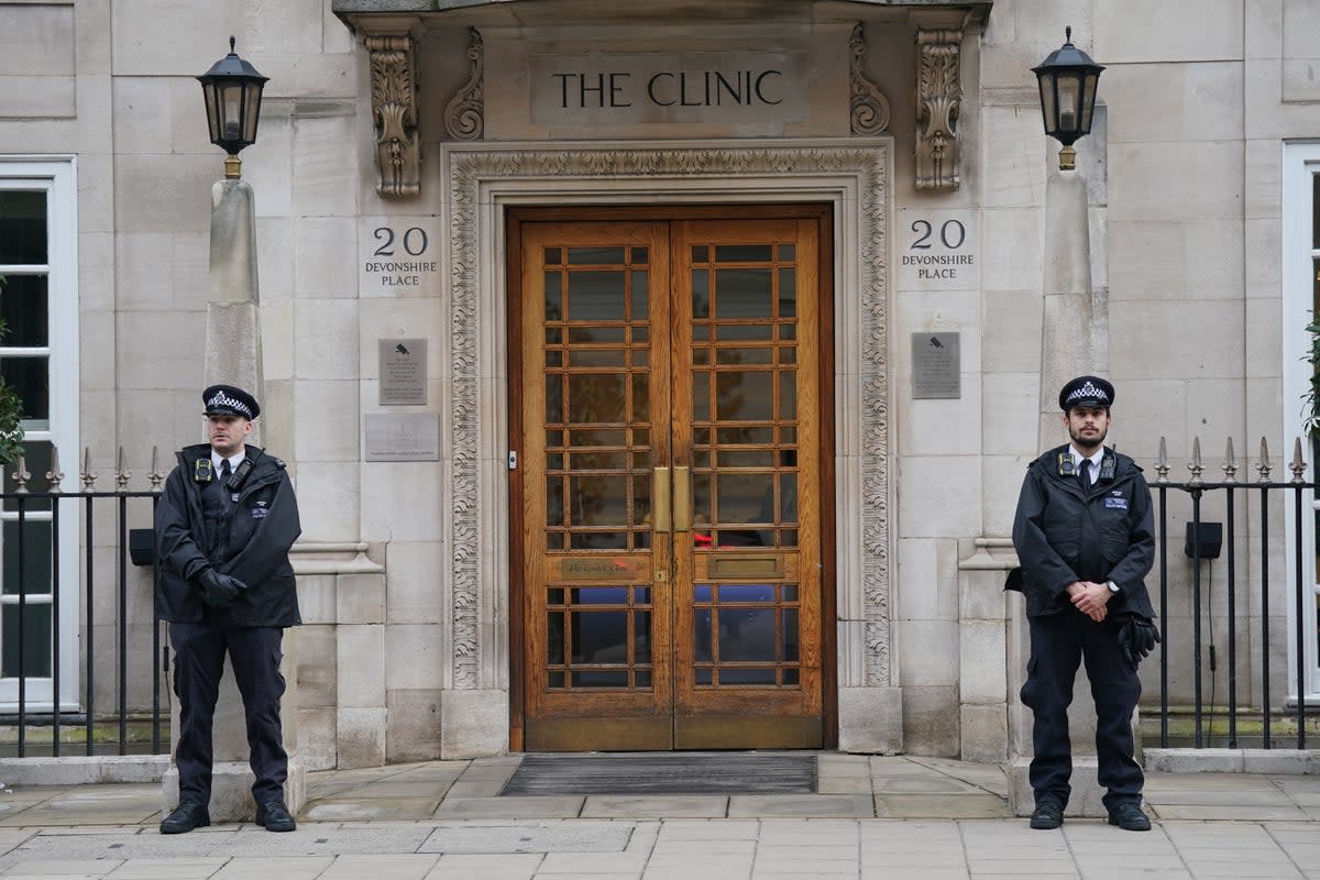 Police officers outside the London Clinic on Wednesday morning (Lucy North/PA Wire)