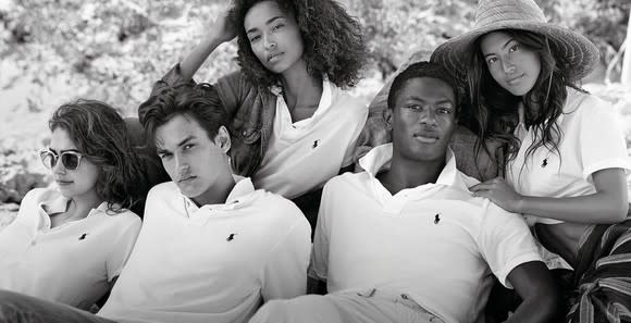 A group of Ralph Lauren models wearing Polo shirts.