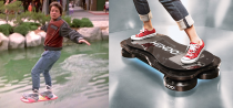 <p>Probably the single most iconic prop from the 1989 movie is Marty’s futuristic hoverboard, which updates the 1980s-style skateboard while removing that pesky tradition of wheels. Marty’s board in the movie floats freely over any surface, including water — kind of like a radically miniaturized <a href="http://airlifthovercraft.com/" rel="nofollow noopener" target="_blank" data-ylk="slk:hovercraft;elm:context_link;itc:0" class="link ">hovercraft</a>.</p><p>Hoverboards are indeed a reality in 2015, though they’re nowhere near as versatile as Marty’s ride. The California-based startup Arx Pax just unveiled its <a href="http://arxpax.com/newsroom/press-releases/" rel="nofollow noopener" target="_blank" data-ylk="slk:Hendo 2.0 hoverboard;elm:context_link;itc:0" class="link ">Hendo 2.0 hoverboard</a>, which levitates on a magnetic cushion atop specially prepared metallic surfaces and half pipes. </p>