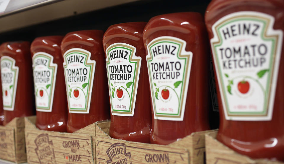 LONDON, UNITED KINGDOM - FEBRUARY 15:  Bottles of H.J. Heinz Co. Tomato Ketchup on February 15, 2013 in London, England. Billionaire investor Warren Buffett's Berkshire Hathaway is is teaming up with the Brazilian investment group 3G Capital to buy H.J. Heinz Co. for 23.3 billion USD.  (Photo Illustration by Oli Scarff/Getty Images)