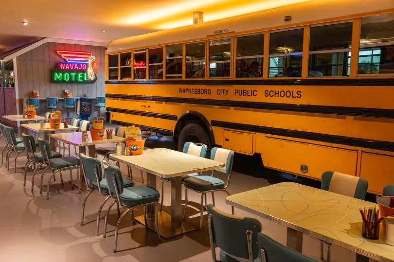 Yellow school bus where you can sit inside