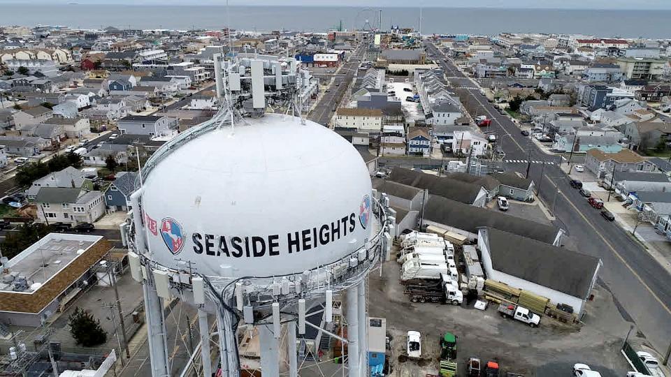 The Seaside Heights water tower stands over the borough Friday, February 7, 2023.