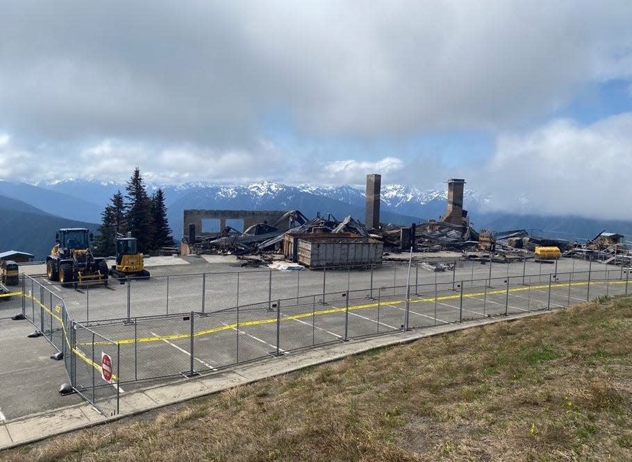 A view of the remains of the Hurricane Ridge Day Lodge after it burned in a fire in May.