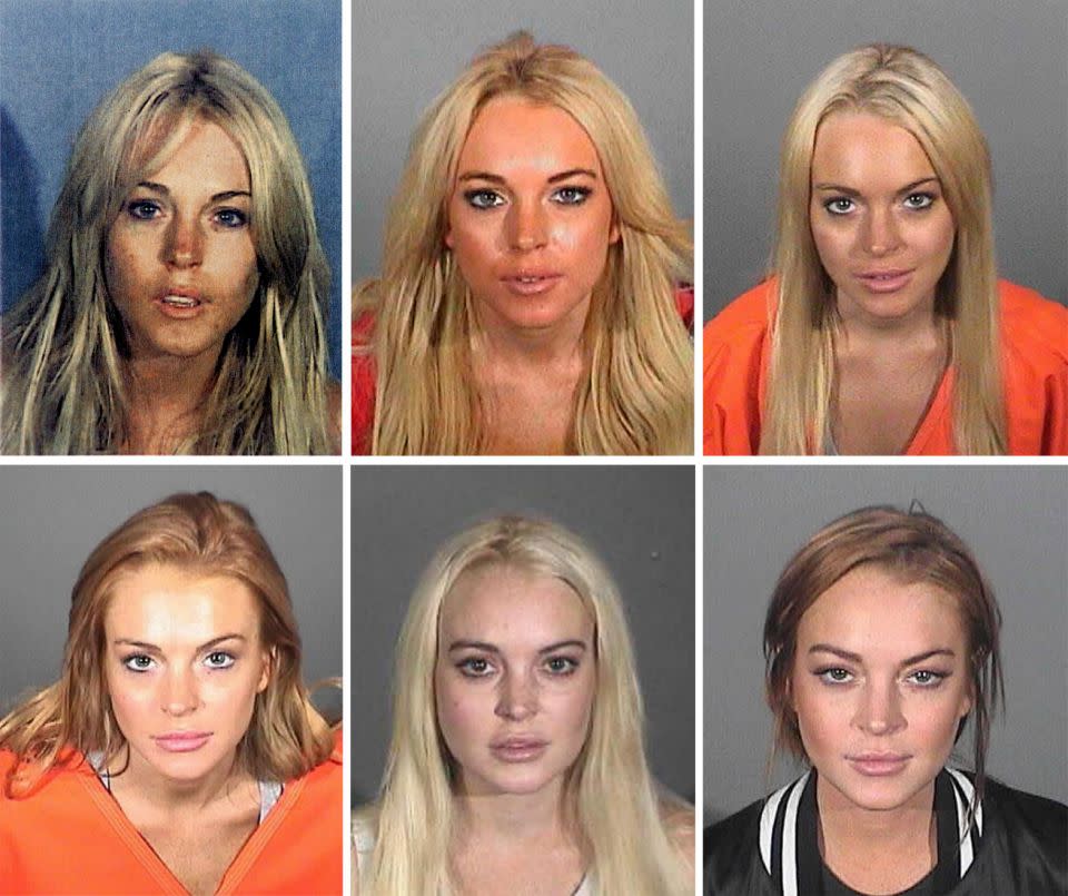 Lindsay Lohan's mug shots over the years. Source: Getty