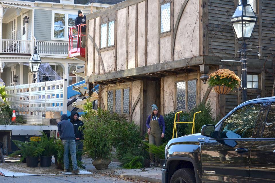 Production crew members for the film 'Hocus Pocus 2' set up for the first day of filming on Monday, Nov. 8, 2021.