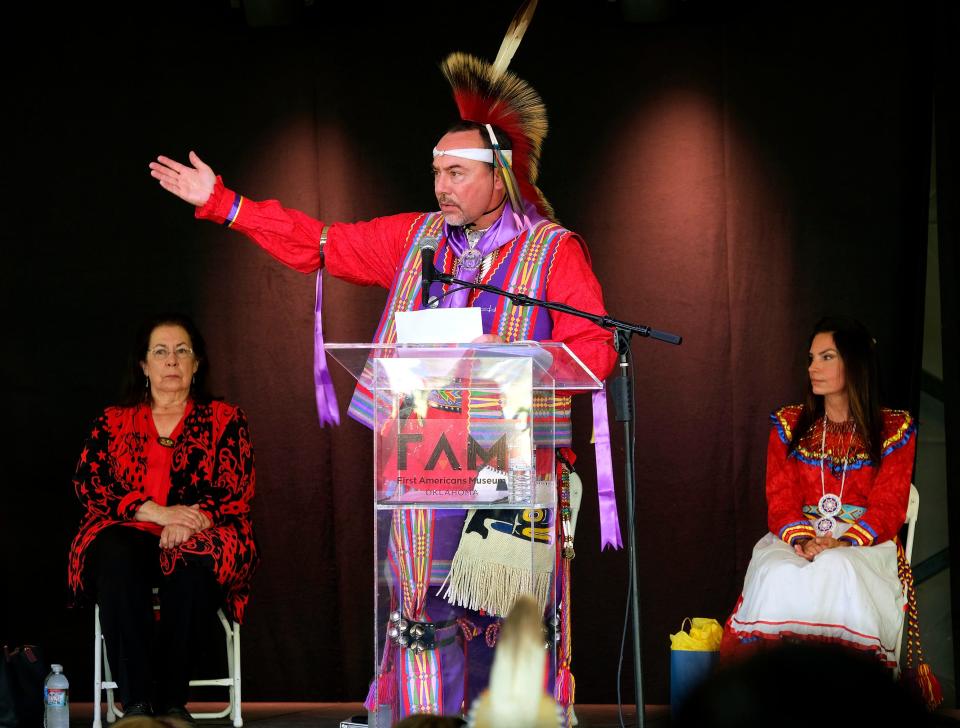 Museum Director and CEO James Pepper Henry, a member of the Kaw Nation, is seen on Sept. 18, 2021, during the opening day of the First Americans Museum.