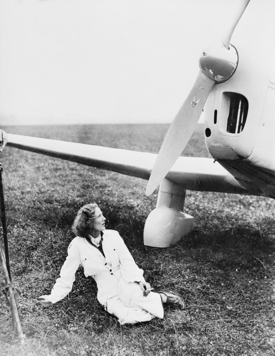 Pilot Beryl Markham, posing for photographer at Abingdon Aerodrome, Berkshire, prior to take off for her solo flight across the Atlantic on Sep. 11, 1936.