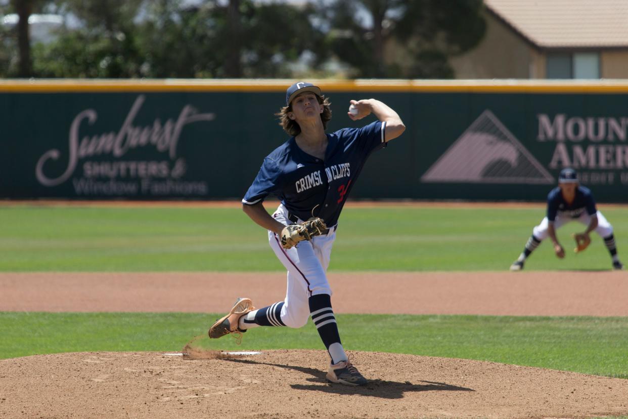 Beau Sampson pitched six innings of scoreless baseball to clinch the state title for Crimson Cliffs, and was named Playoff MVP for his performance.