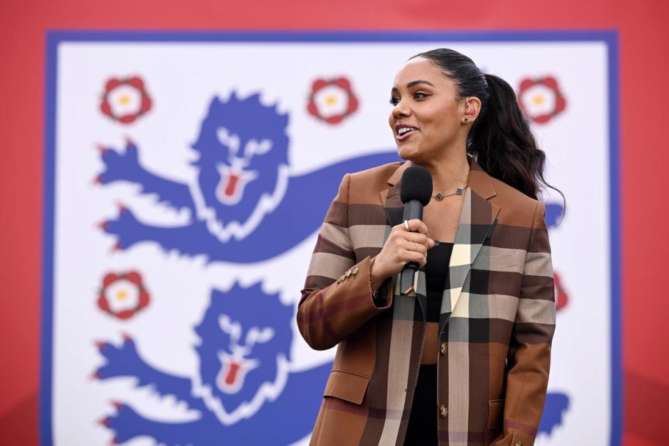 Alex Scott speaks during the England Women’s Team Celebration at Trafalgar Square on August 01, 2022 (Getty Images)