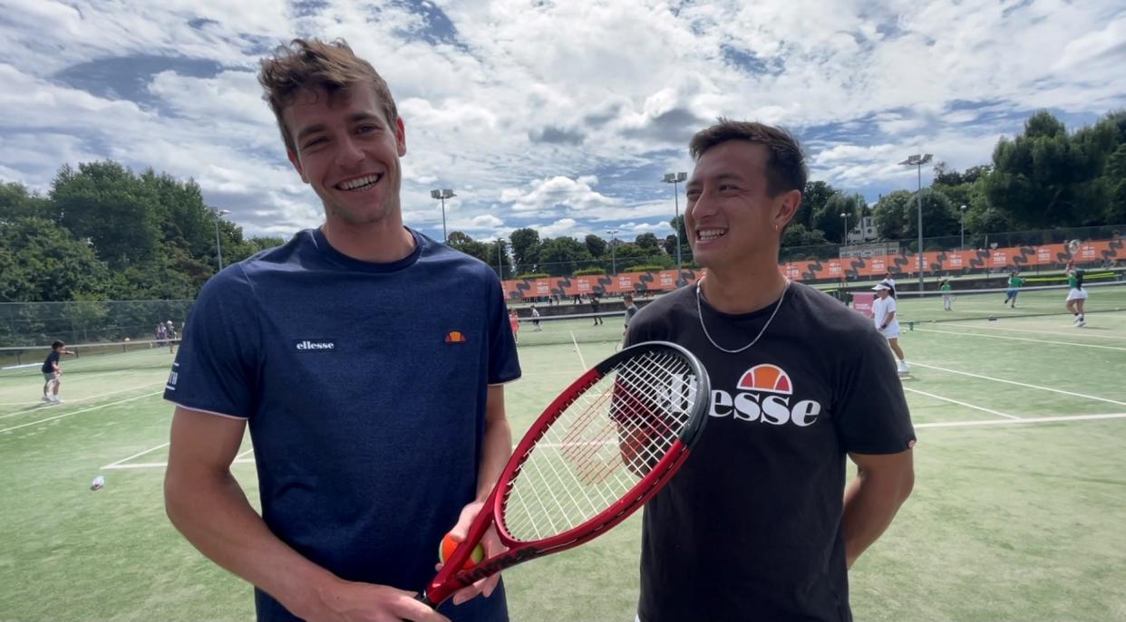 Alastair Gray (left) and Ryan Peniston speak with PA at Wimbledon Park during a community tennis event hosted by the LTA (Laura Parnaby/PA).