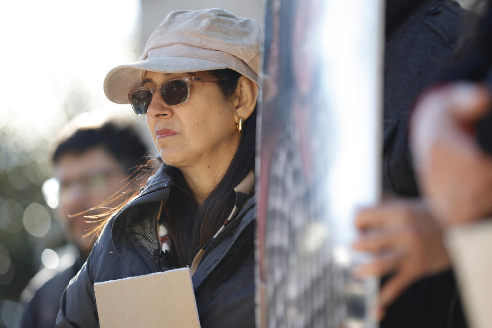 Belkis Terán, mother of Manuel Esteban Paez Terán, during a press conference, Monday, March 13, 2023, in Decatur, Ga. A press conference was held to give additional autopsy findings in Terán's death. (AP Photo/Alex Slitz)