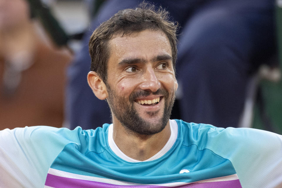 Marin Cilic (pictured) celebrates his victory against Andrey Rublev on Court Philippe Chatrier.