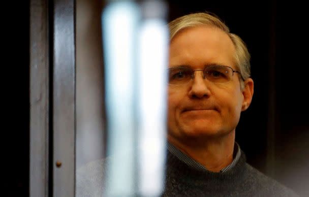 PHOTO: Former U.S. Marine Paul Whelan stands inside a defendants' cage during his verdict hearing in Moscow, June 15, 2020. (Maxim Shemetov/Reuters, FILE)