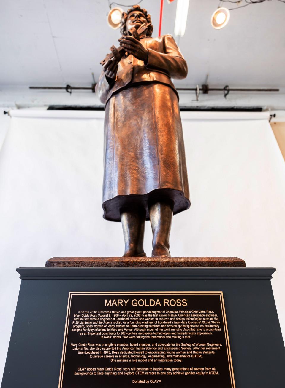 Trailblazing Cherokee aerospace engineer Mary Golda Ross, the first-known Native American woman engineer, is memorialized in a new sculpture on view at the First Americans Museum in Oklahoma City. Photo provided by Erin Silber Photography