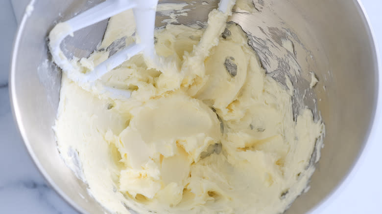 creaming butter in bowl