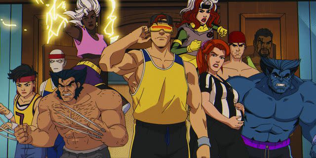 <p>Marvel Animation</p> Jubilee, Morph, Wolverine, Storm, Cyclops, Rogue, Jean Grey, Gambit, Bishop, and Beast of 'X-Men '97'