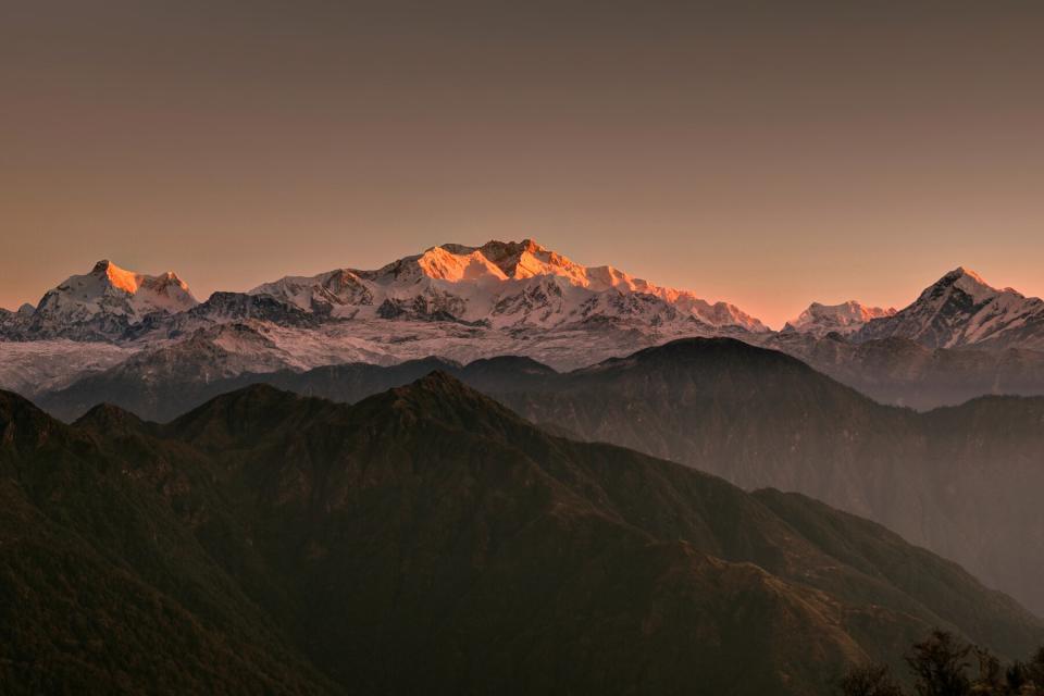 Kangchenjunga range from Phoktey dara in Singalila national park, West Sikkim, India.