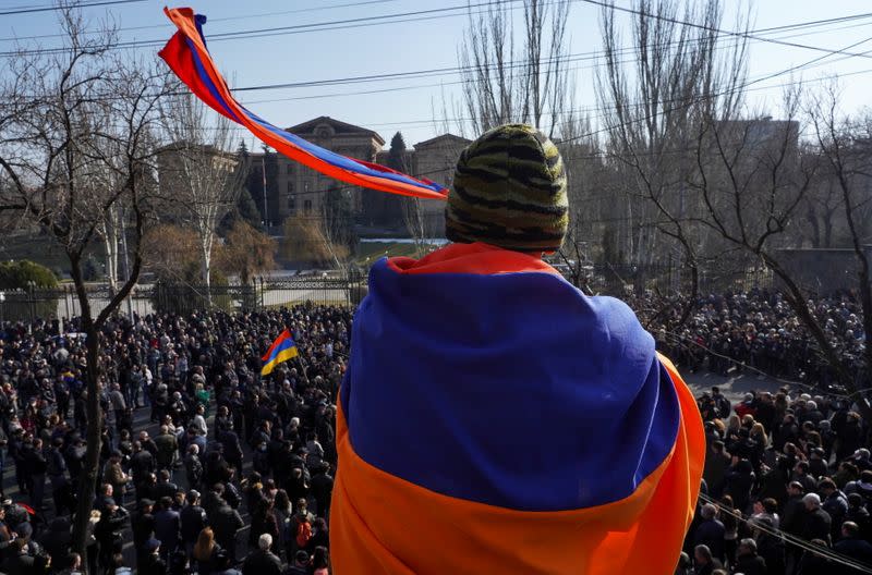 Opposition supporters hold a rally in Yerevan