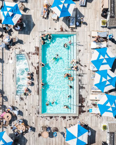 <p>Michael Prince</p> The rooftop pool at Beauport Hotel Gloucester overlooks the harbor