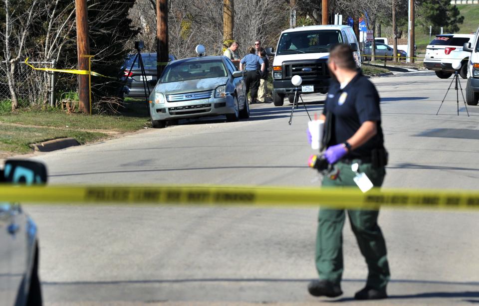 n this file photo from 2020, Wichita Falls police investigate the scene of a deceased person found inside of a vehicle parked in the 1200 of Kenley Avenue. The body of murder victim Logan Cline, 11, was found in the backseat of the car. 
(Credit: CHRISTOPHER WALKER/TIMES RECORD NEWS)