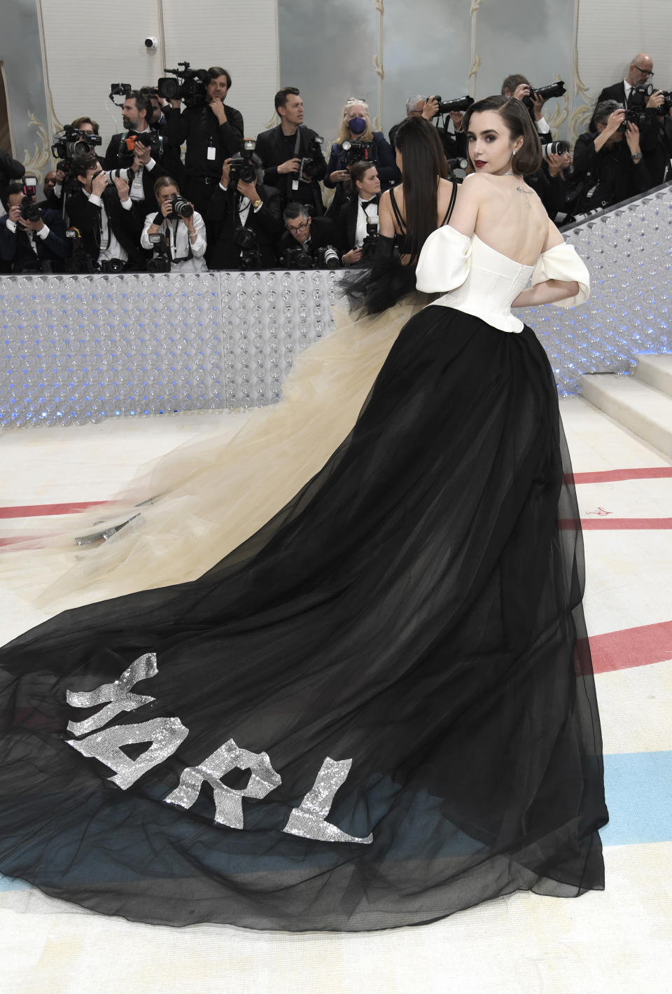 Lily Collins attends The Metropolitan Museum of Art's Costume Institute benefit gala celebrating the opening of the "Karl Lagerfeld: A Line of Beauty" exhibition on Monday, May 1, 2023, in New York. (Photo by Evan Agostini/Invision/AP)