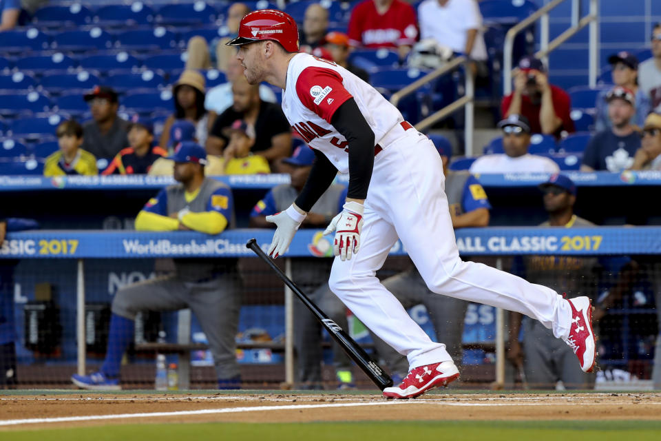 Freddie Freeman披上加拿大國家隊戰袍。（Logan Bowles-USA TODAY Sports）