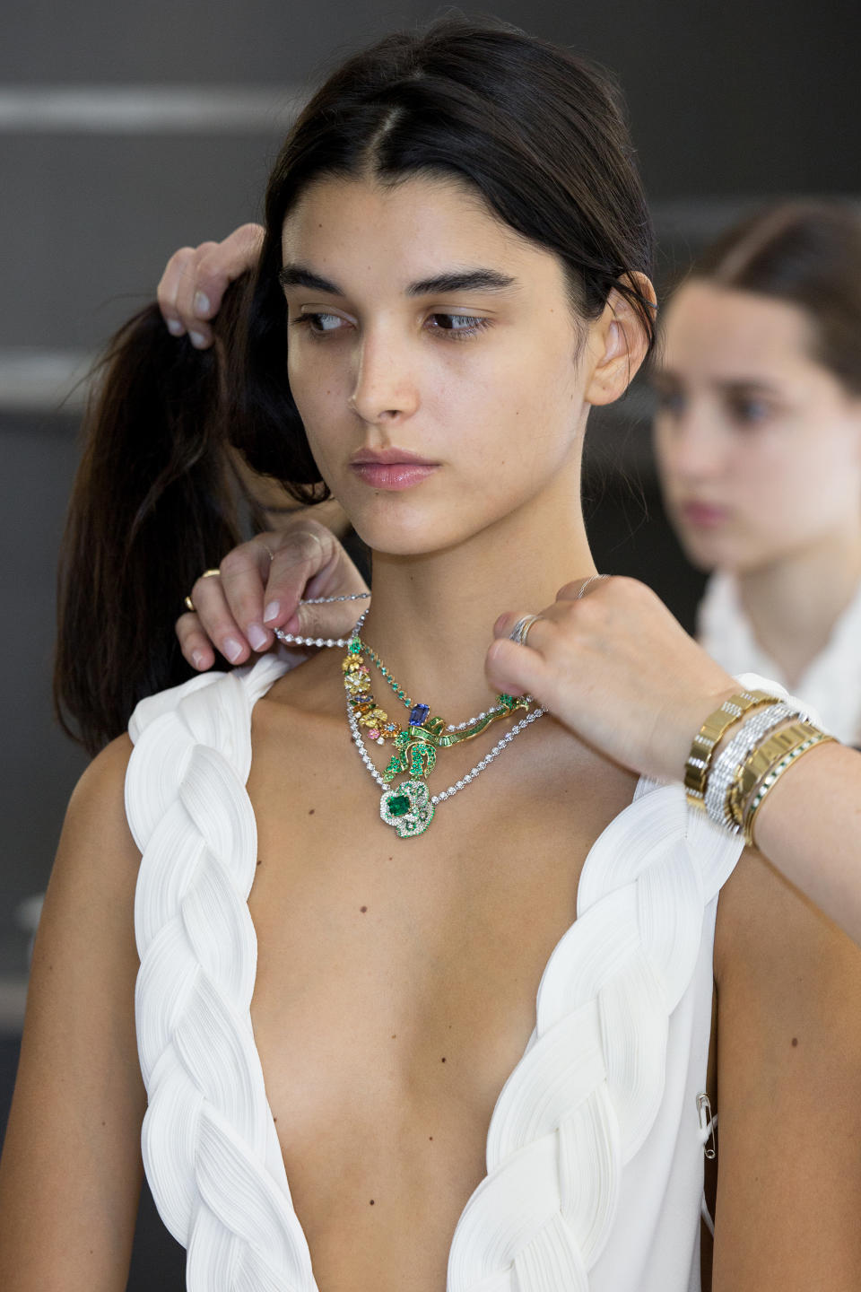 A model during fittings for the Dior Print high jewelry collection. - Credit: Courtesy of Dior