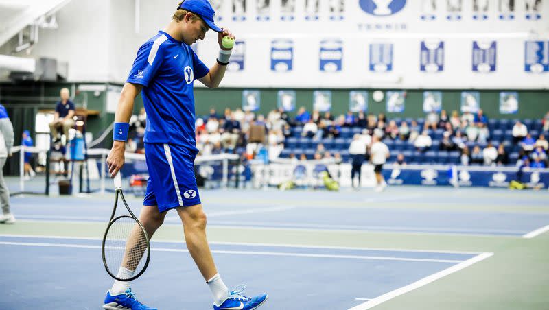 BYU men’s tennis team competes against Pacific in Provo during 2023 season. The Cougars will have their hands full when they begin play in the Big 12 this season.