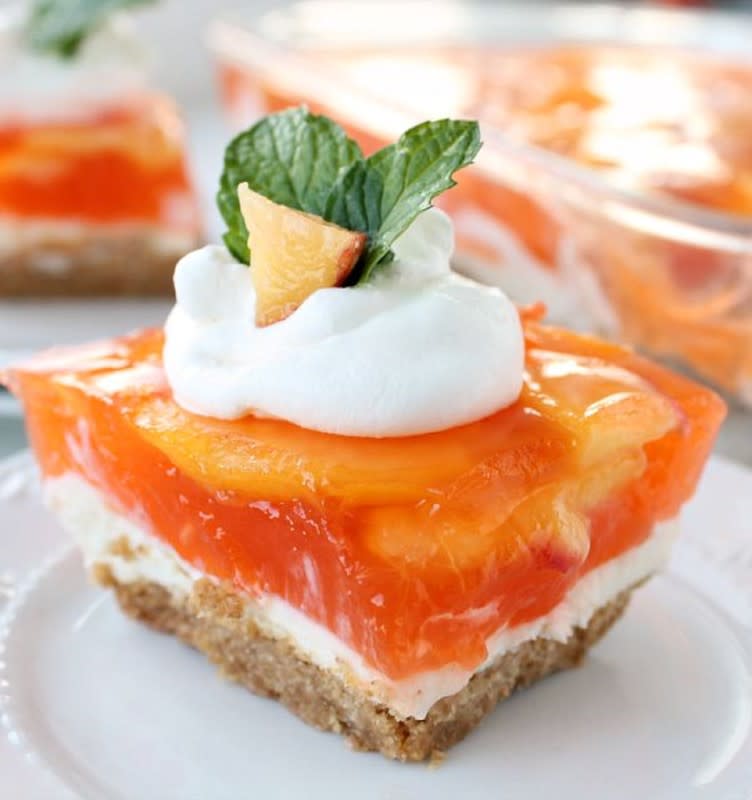 <p>Fresh peaches make it fantastic, but it still turns out great with frozen peaches too. </p><p><strong>Get the recipe: </strong><a href="https://reallifedinner.com/no-bake-fresh-peach-cheesecake-dessert/" rel="nofollow noopener" target="_blank" data-ylk="slk:No-Bake Fresh Peach Cheesecake;elm:context_link;itc:0;sec:content-canvas" class="link "><strong>No-Bake Fresh Peach Cheesecake</strong></a></p>