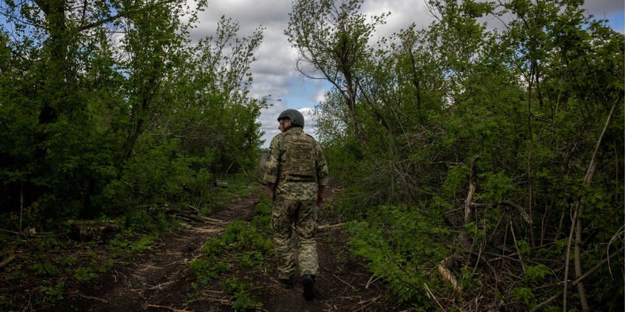 A Ukrainian soldier in the Chasiv Yar, Donetsk Oblast, April 2024