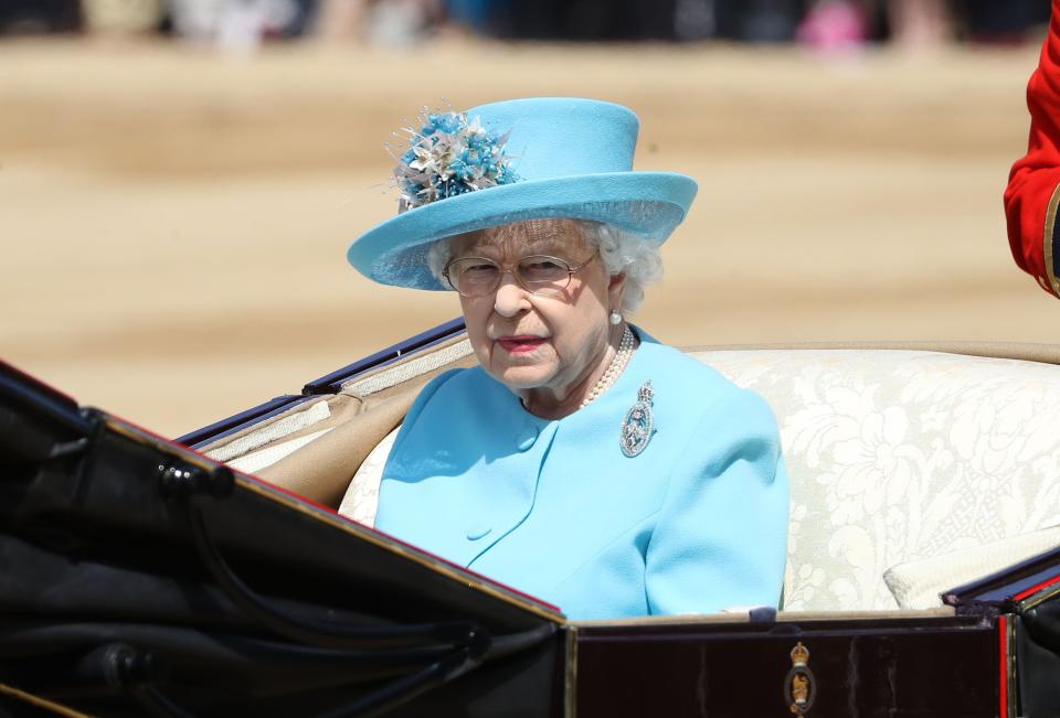 <p>The Queen was riding solo today. </p>