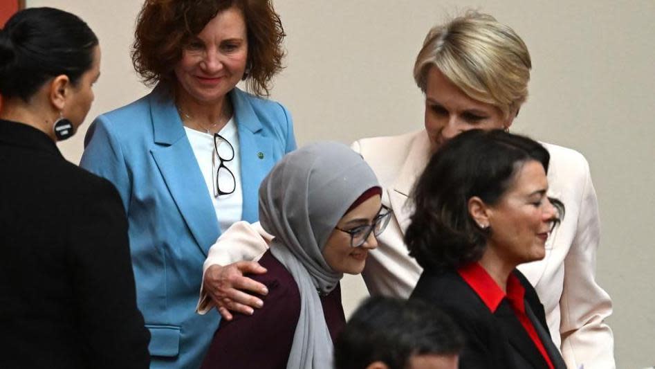 Environment Minister Tanya Plibersek gave Ms Payman a hug on Monday