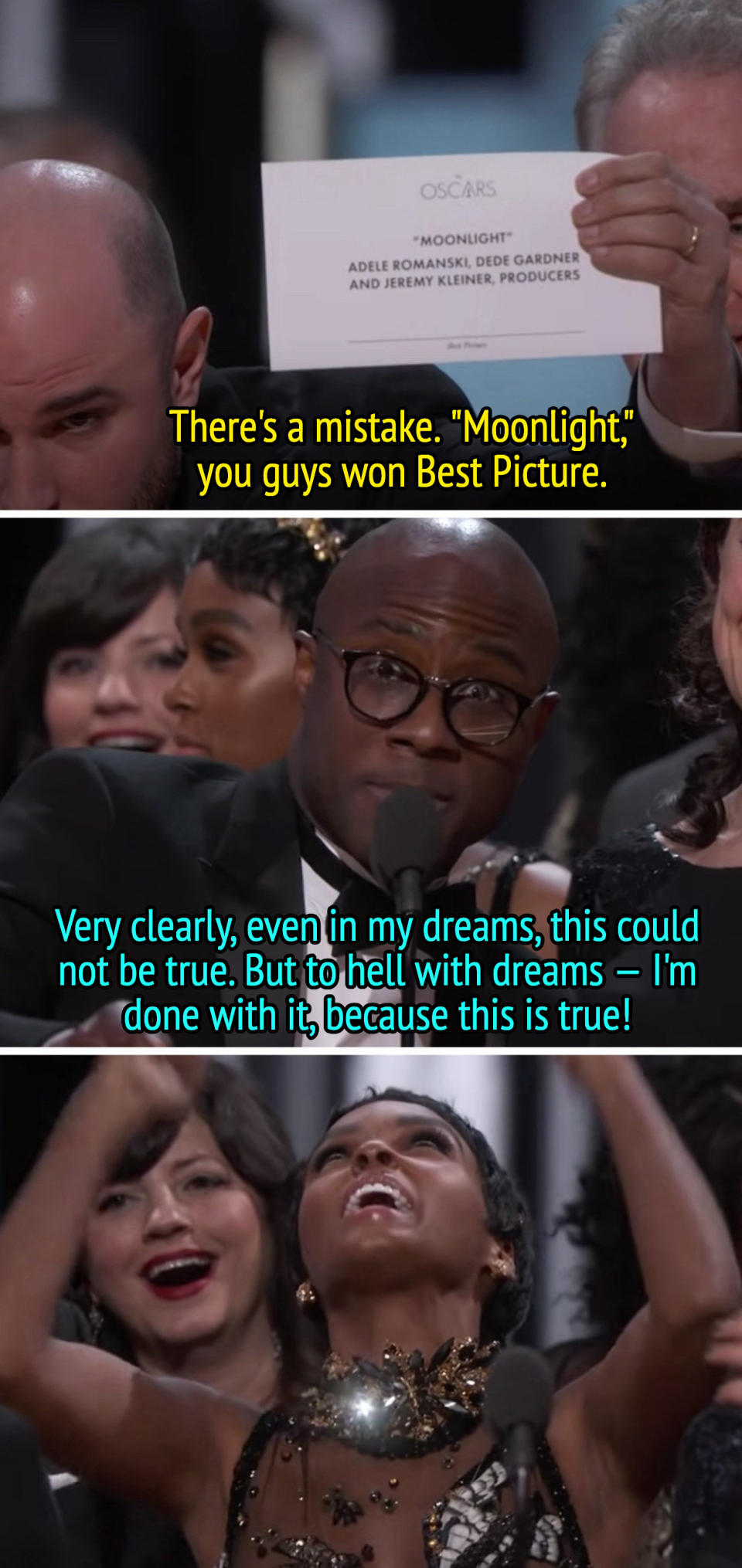 Barry Jenkins accepting the Best Picture win: "Very clearly, even in my dreams, this could not be true"