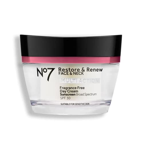 No7 Restore & Renew Multi Action Face & Neck SPF 30 Day Cream Fragrance Free - Anti Aging Face Cream + Emblica & Vitamin C Brightening Moisturizer + Skin Firming Hyaluronic Acid Neck Cream (50ml) (AMAZON)