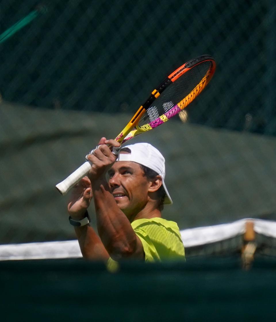 Rafael Nadal managed a practice session at Wimbledon (Adam Davy/PA) (PA Wire)