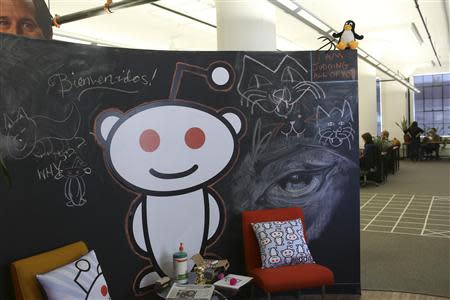 A Reddit mascot is shown at the company's headquarters in San Francisco, California April 15, 2014. REUTERS/Robert Galbraith