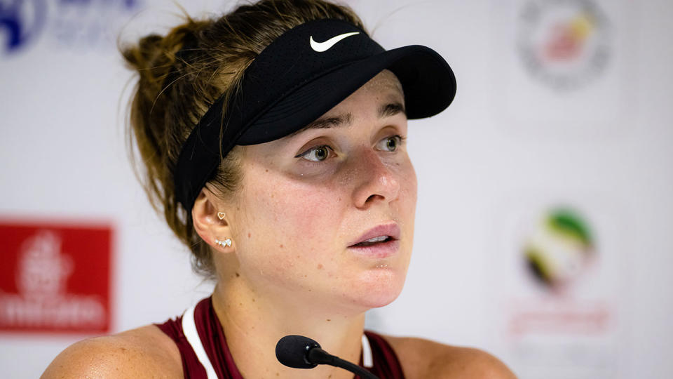 Seen here, Ukrainian tennis star Elina Svitolina addresses the media.