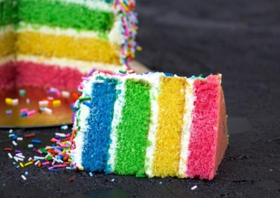 <p>This vegan rainbow cake is vibrant and fun in blue, green, yellow and red, and the cream is a delicate vanilla.</p><p><strong>Get the recipe: <a href="https://www.onegreenplanet.org/vegan-recipe/rainbow-cake-vegan/" rel="nofollow noopener" target="_blank" data-ylk="slk:Vegan Rainbow Cake;elm:context_link;itc:0;sec:content-canvas" class="link "><em>Vegan Rainbow Cake</em></a></strong></p>