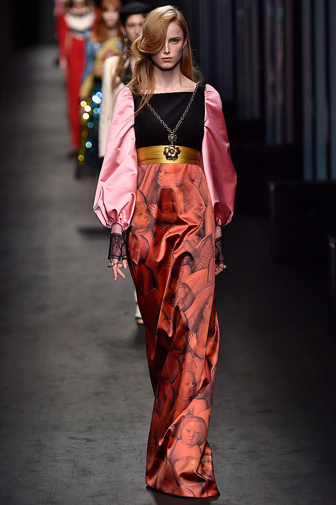 MILAN, ITALY - FEBRUARY 24: Rianne van Rompaey walks the runway at the Gucci fashion show during Milan Fashion Week Fall/Winter 2016/2017 on February 24, 2016 in Milan, Italy. (Photo by Victor VIRGILE/Gamma-Rapho via Getty Images)