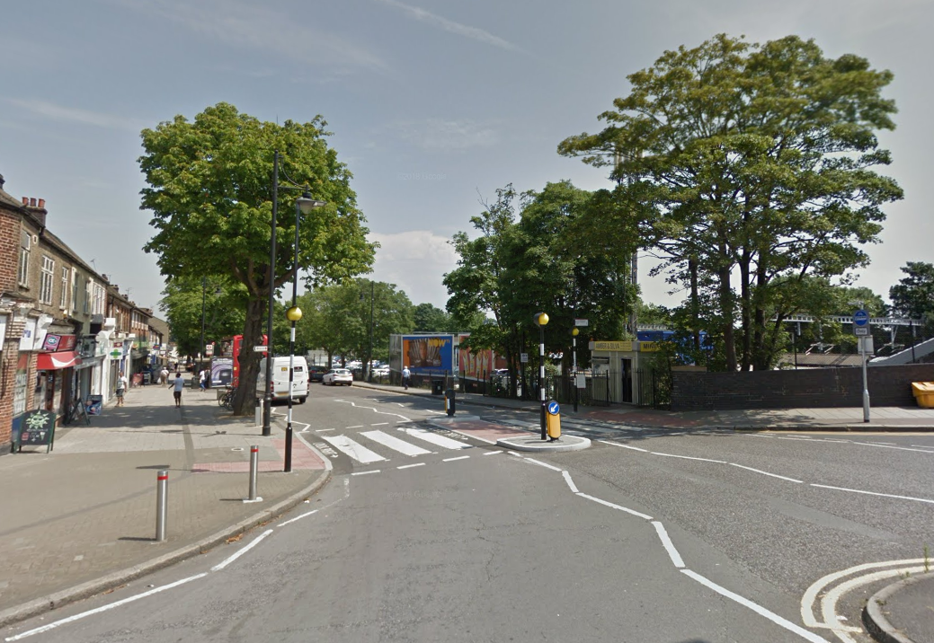 A man was knocked down and injured by a mobility scooter in Station Road, Harold Wood, east London: Google Street View