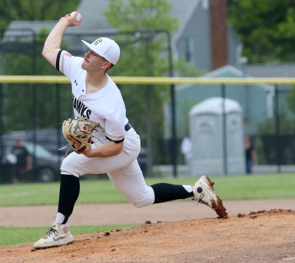 Aidan Chamberlin pitches for Corning in a 5-4 loss to Elmira in a Section 4 Class AA baseball semifinal May 20, 2022 at Corning-Painted Post High School.