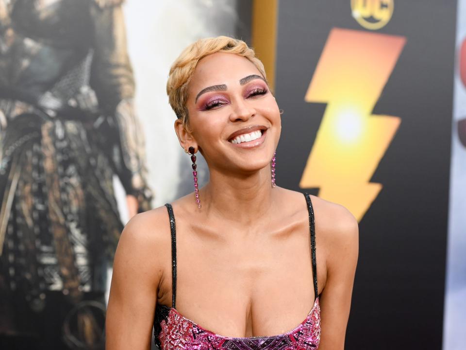 Meagan Good at the premiere of "Shazam! Fury of the Gods" on March 14, 2023.