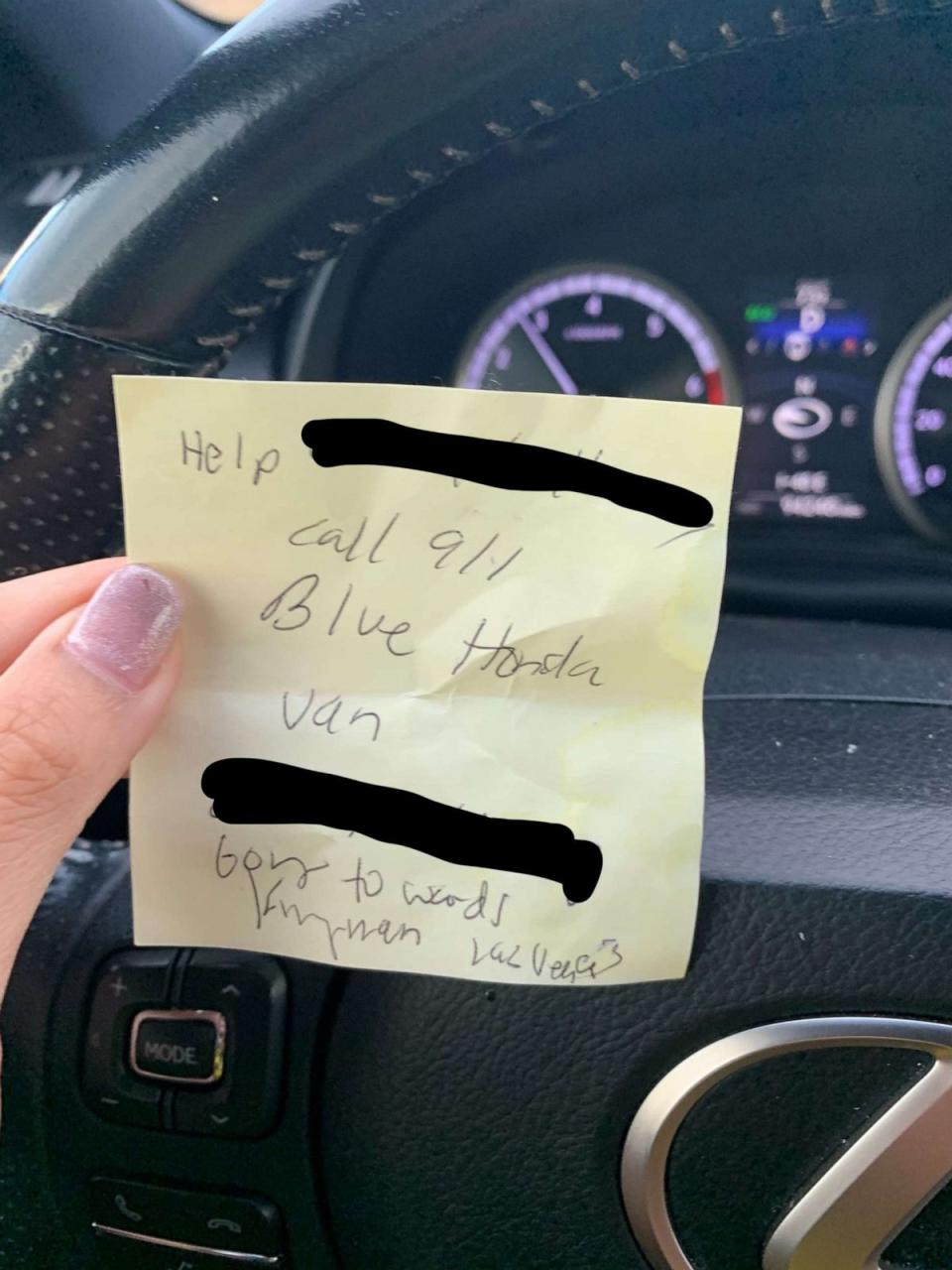 PHOTO: The Yavapai County Sheriff's Office released this photo of a note involved in an alleged kidnapping. (Yavapai County Sheriff's Office)