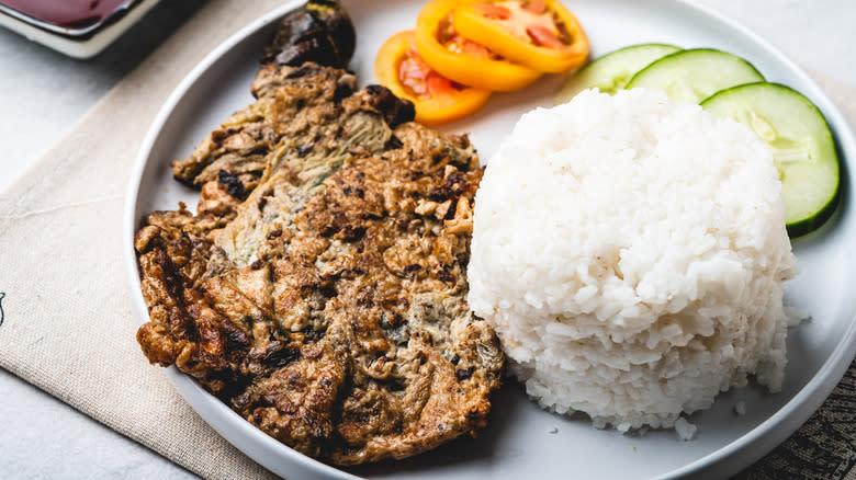 Tortang talong with rice and veggies