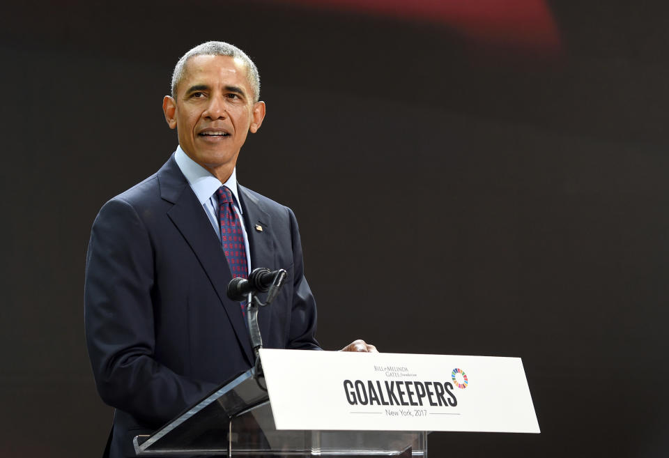 Former President Barack Obama speaks at Goalkeepers 2017 at Jazz at Lincoln Center in NYC on September 20, 2017. (Photo: Getty Images)