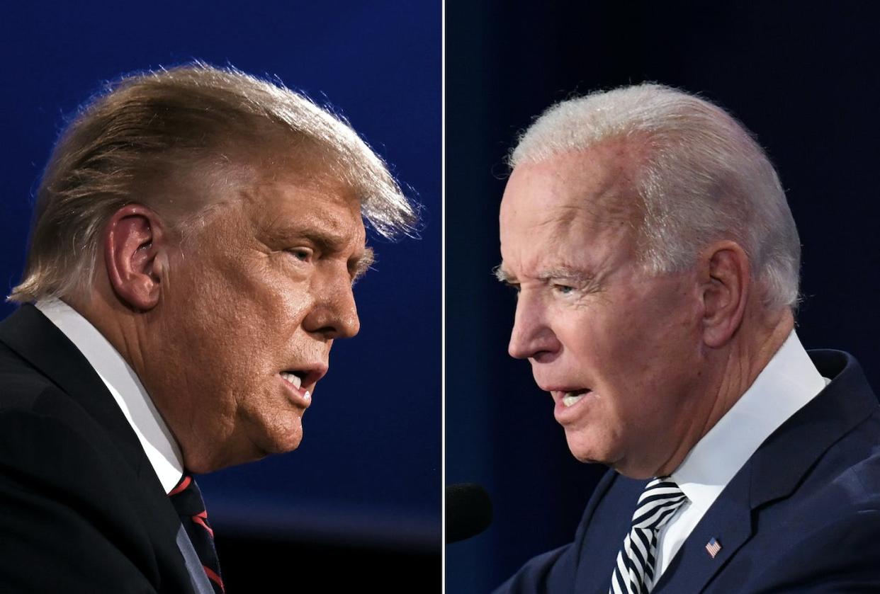 Former President Donald Trump and President Joe Biden. <a href="https://www.gettyimages.com/detail/news-photo/this-combination-of-pictures-created-on-september-29-2020-news-photo/1228795132?adppopup=true" rel="nofollow noopener" target="_blank" data-ylk="slk:Jim Watson,Saul Loeb/AFP via Getty Images;elm:context_link;itc:0;sec:content-canvas" class="link ">Jim Watson,Saul Loeb/AFP via Getty Images</a>