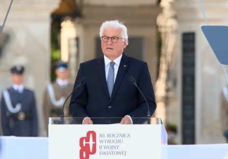 German President Frank-Walter Steinmeier takes part in a ceremony to mark the anniversary of the outbreak of World War Two in Warsaw