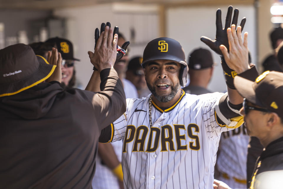 Cruz celebrates one of the final home runs of his career. (Matt Thomas/San Diego Padres/Getty Images)